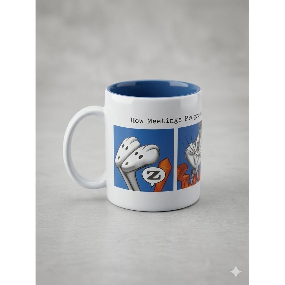Vintage 1999 Warner Bros Studio Store Bugs Bunny How Meetings Progress Mug